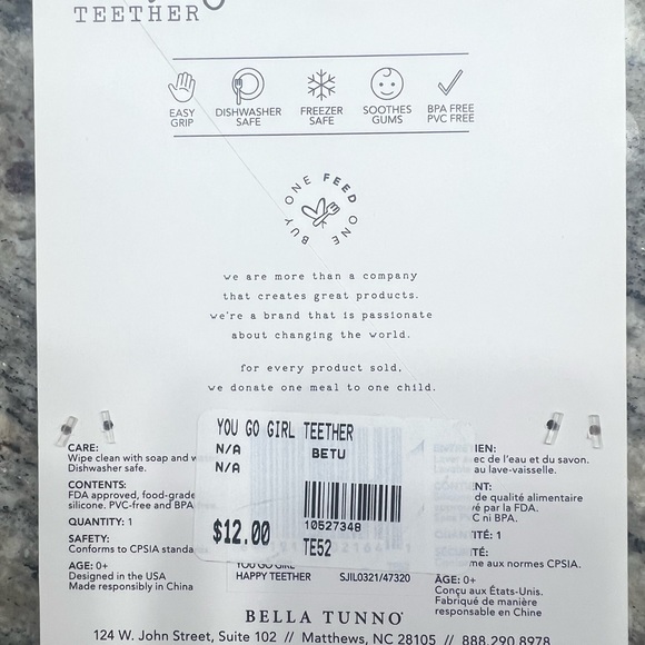 Bella Tunno “You Go Girl” Teether Soft & Easy Grip Teething Ring Perfect - Picture 2 of 3